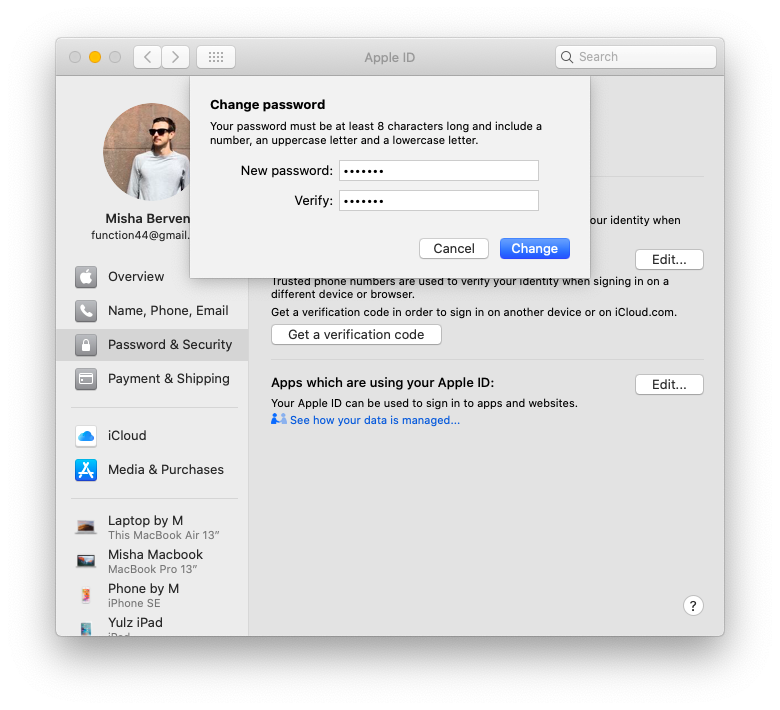 changing password for gmail on mac